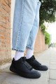 CH004 Hide Erkek Günlük Bağcıklı Cilt Spor Sneaker Ayakkabı CST - Siyah