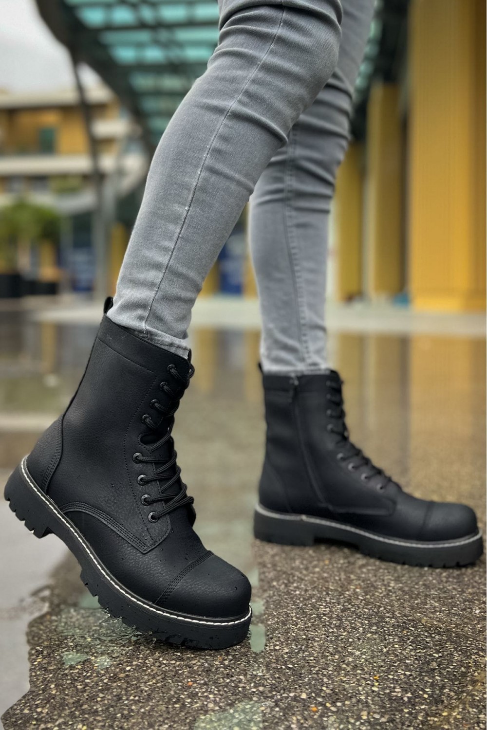 CH009 Military Erkek Spor Günlük Bağcıklı ve Fermuarlı Cilt Bot CST - Mat Siyah Erkek Ayakkabı CH009 Military Erkek Spor Günlük Bağcıklı ve Fermuarlı Cilt Bot CST - Mat Siyah – Chekich Erkek Ayakkabı