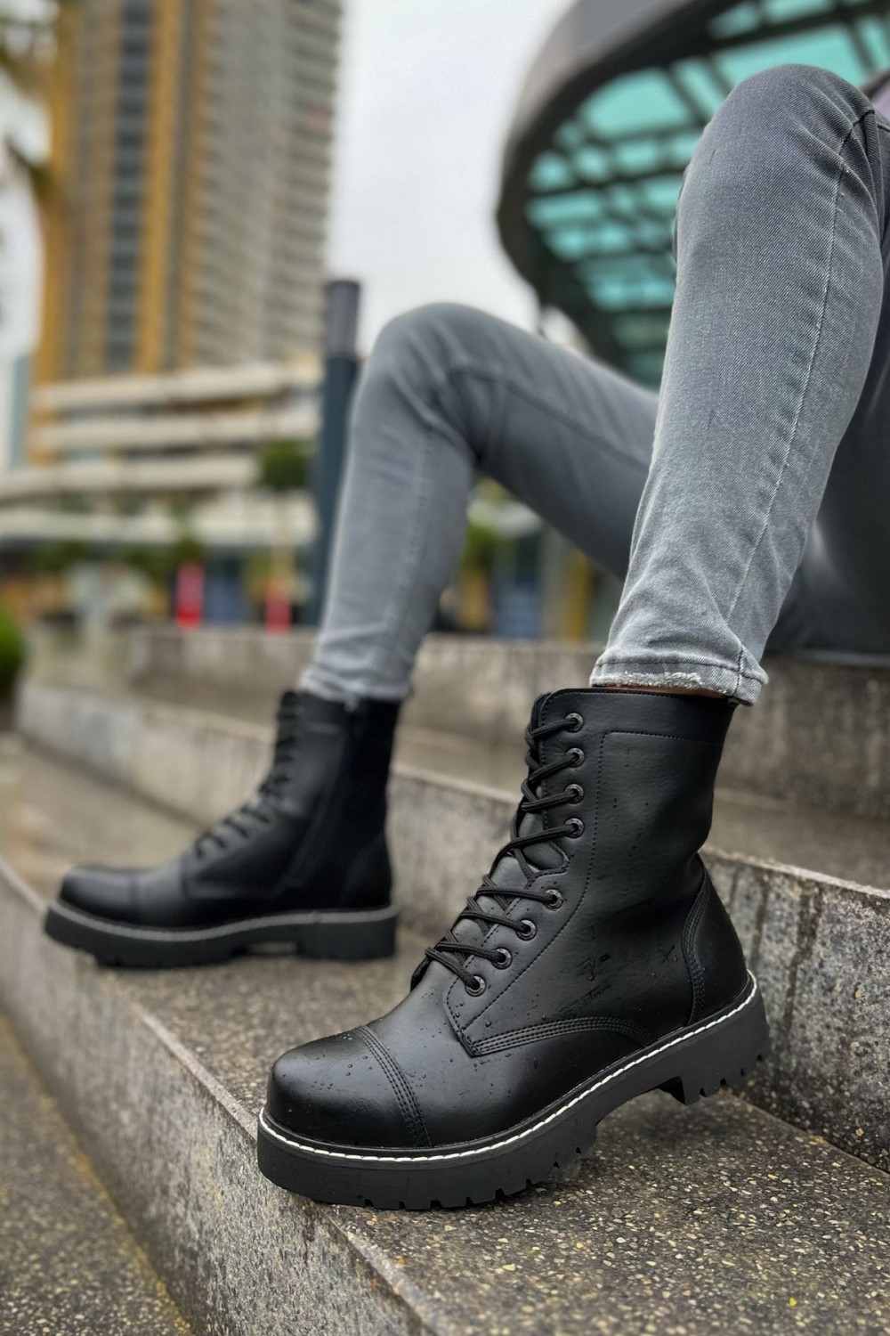 CH009 Military Erkek Spor Günlük Bağcıklı ve Fermuarlı Cilt Bot CST - Parlak Siyah Erkek Ayakkabı CH009 Military Erkek Spor Günlük Bağcıklı ve Fermuarlı Cilt Bot CST - Parlak Siyah – Chekich Erkek Ayakkabı