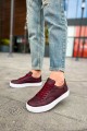 CH015 First Edition Erkek Günlük Bağcıklı Cilt Spor Sneaker Ayakkabı CBT - Bordo