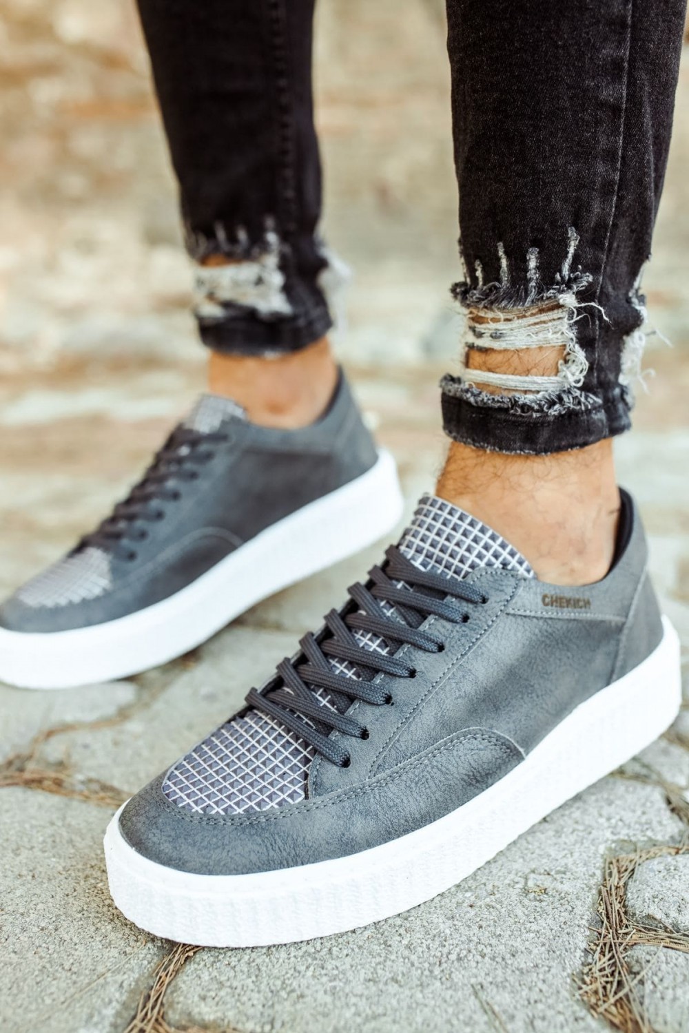 CH017 Pyramid Erkek Günlük Bağcıklı Cilt Spor Sneaker Ayakkabı CBT - Antrasit – Chekich Erkek Ayakkabı