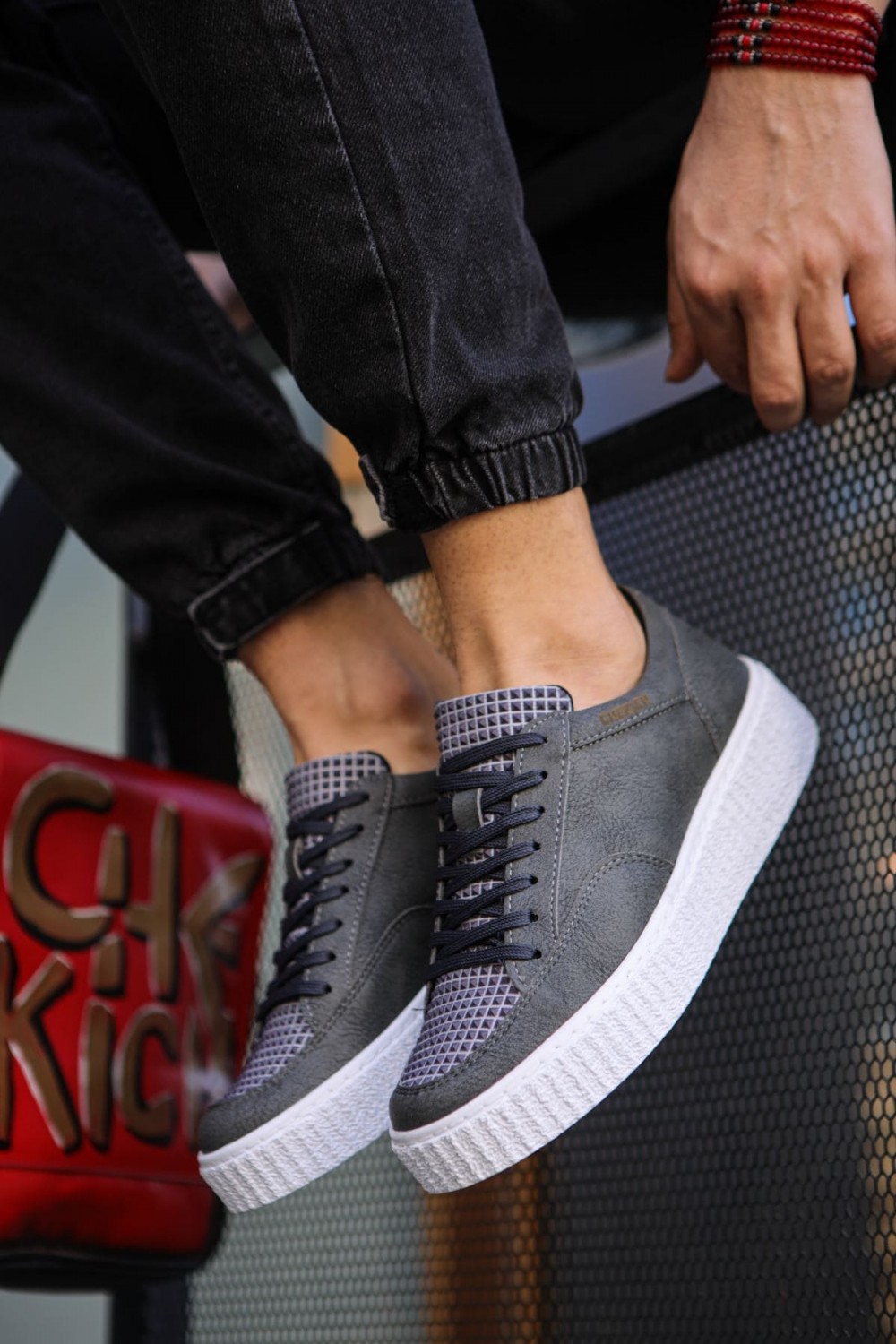 CH017 Pyramid Erkek Günlük Bağcıklı Cilt Spor Sneaker Ayakkabı CBT - Antrasit – Chekich Erkek Ayakkabı