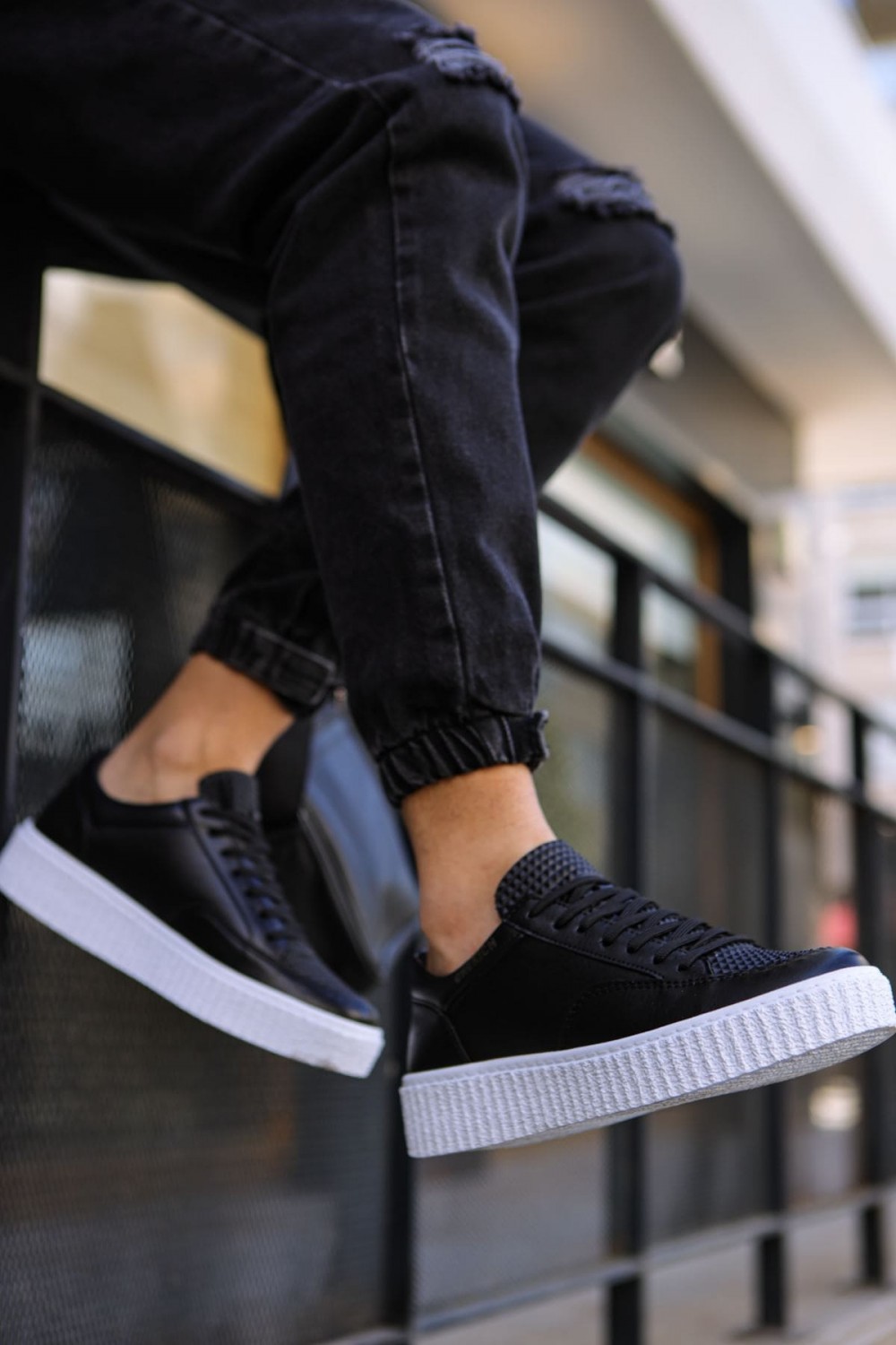 CH017 Pyramid Erkek Günlük Bağcıklı Cilt Spor Sneaker Ayakkabı CBT - Siyah – Chekich Erkek Ayakkabı