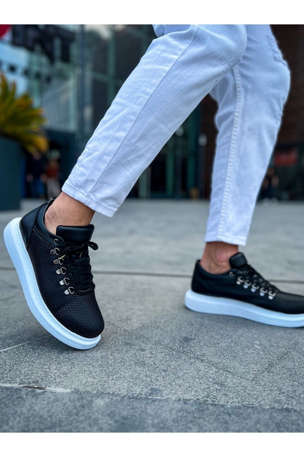 CH021 Favo Erkek Günlük Bağcıklı Cilt Spor Sneaker Ayakkabı CBT - Siyah – Chekich Erkek Ayakkabı