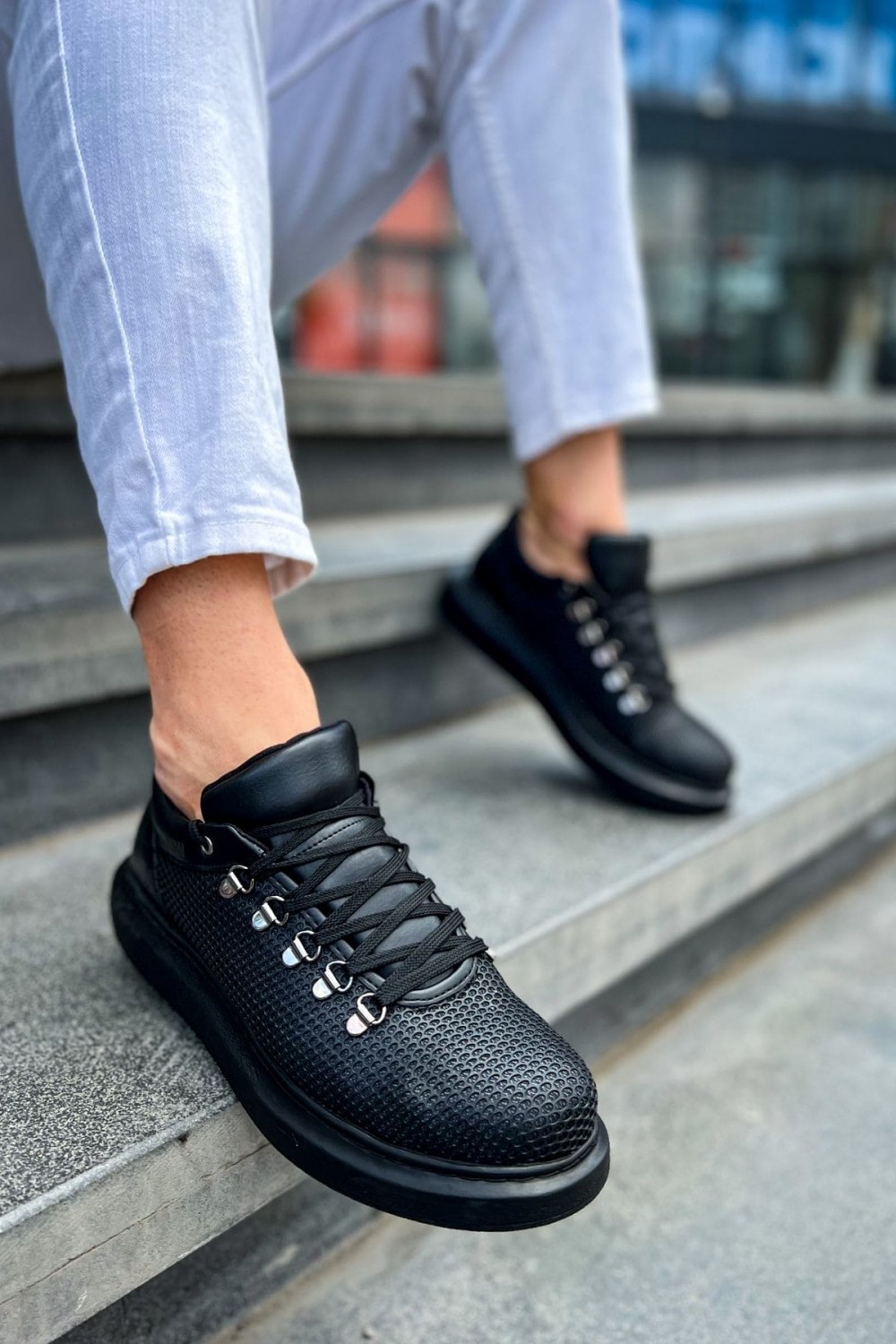 CH021 Favo Erkek Günlük Bağcıklı Cilt Spor Sneaker Ayakkabı CST - Siyah – Chekich Erkek Ayakkabı
