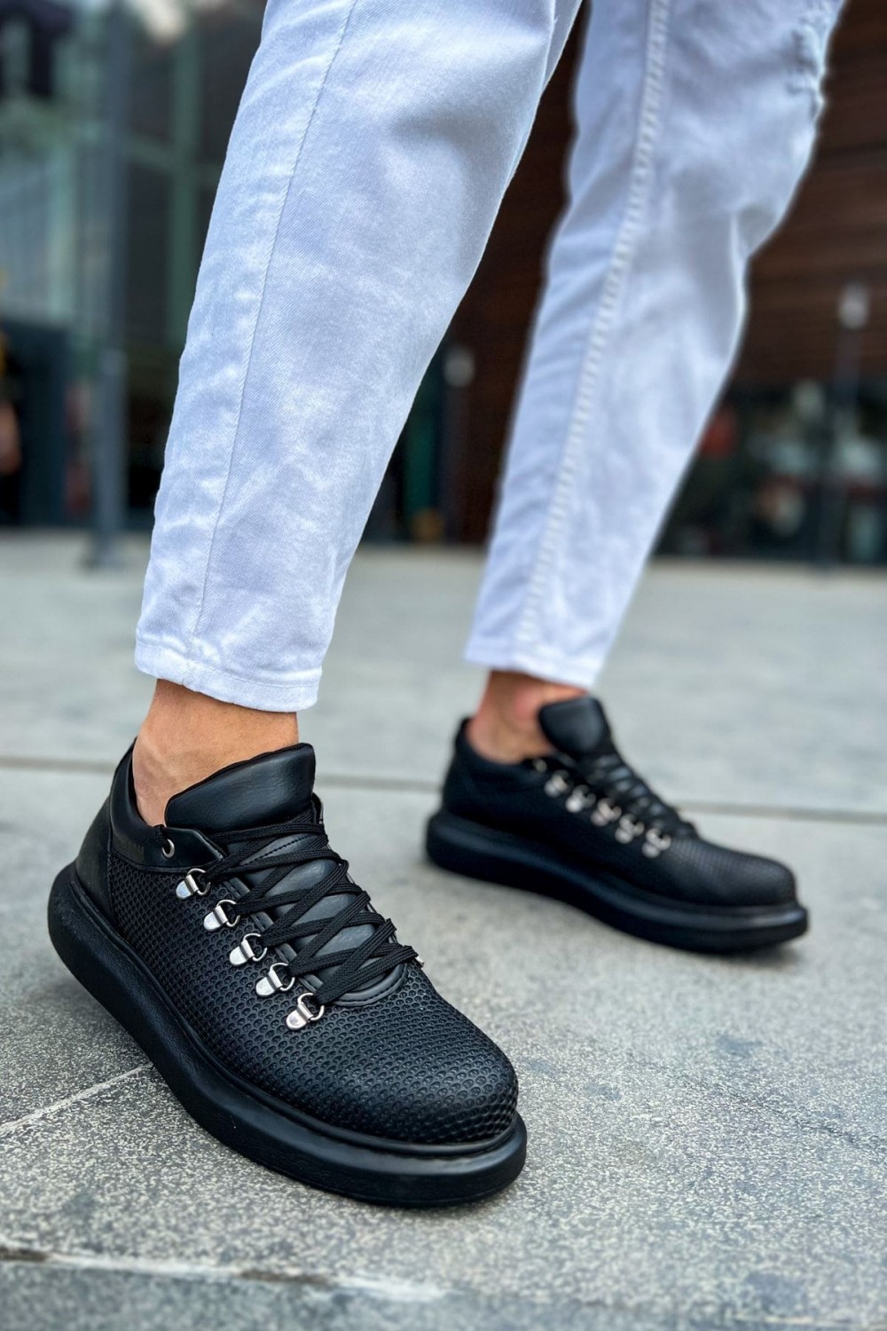 CH021 Favo Erkek Günlük Bağcıklı Cilt Spor Sneaker Ayakkabı CST - Siyah – Chekich Erkek Ayakkabı
