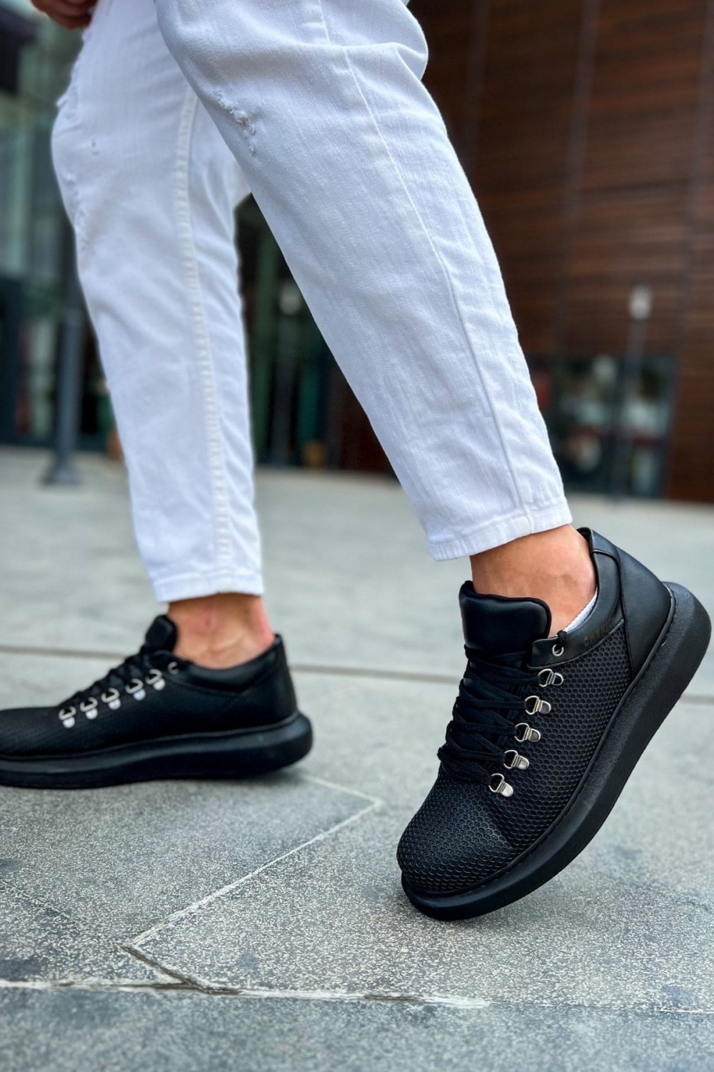 CH021 Favo Erkek Günlük Bağcıklı Cilt Spor Sneaker Ayakkabı CST - Siyah – Chekich Erkek Ayakkabı