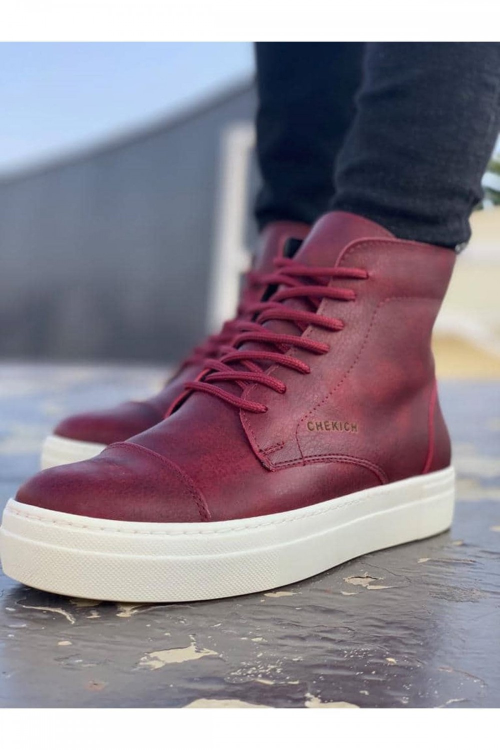 CH029 Vulcanized Erkek Spor Günlük Bağcıklı Cilt Bot CBT - Bordo – Chekich Erkek Ayakkabı