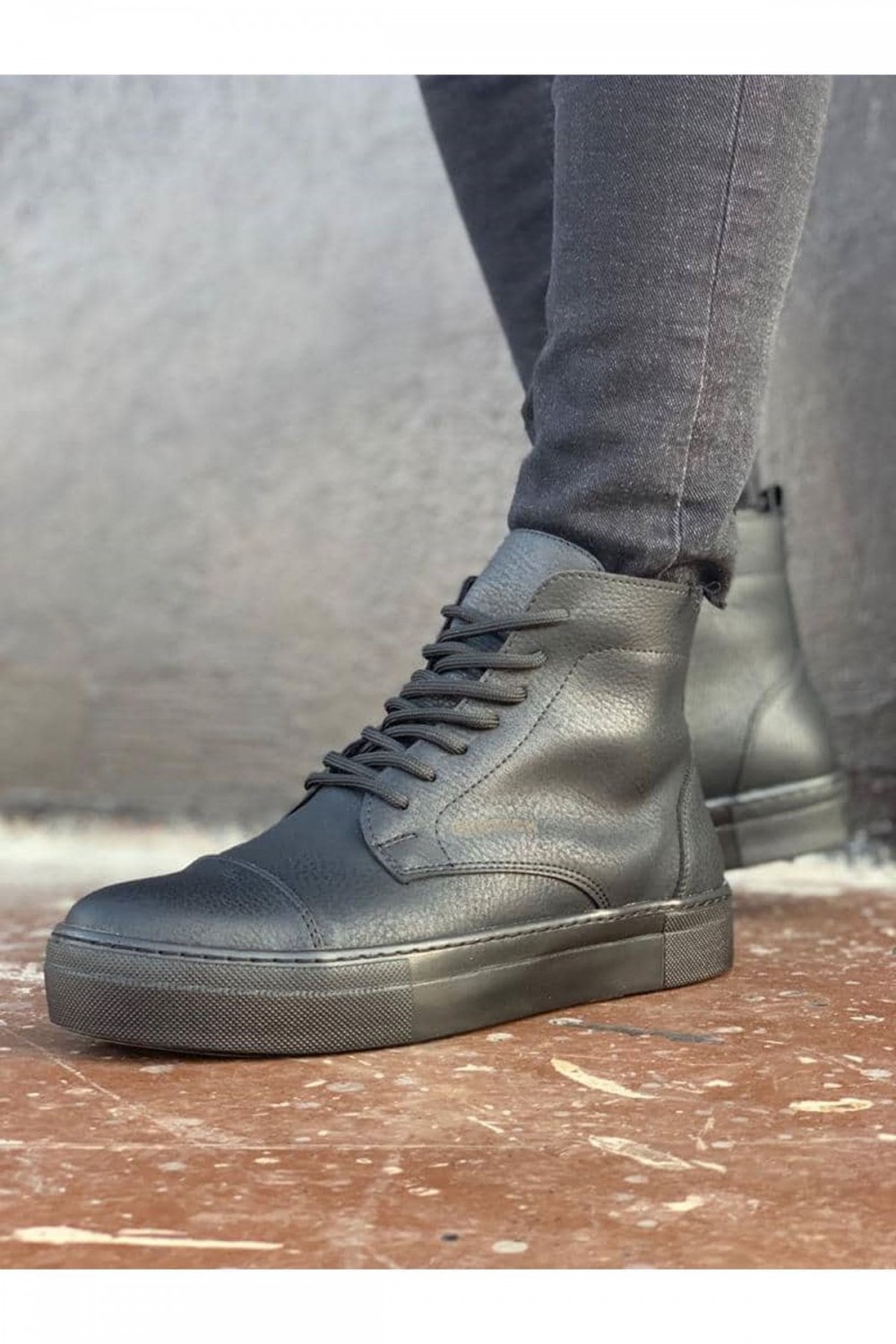 CH029 Vulcanized Erkek Spor Günlük Bağcıklı Cilt Bot CST - Siyah – Chekich Erkek Ayakkabı