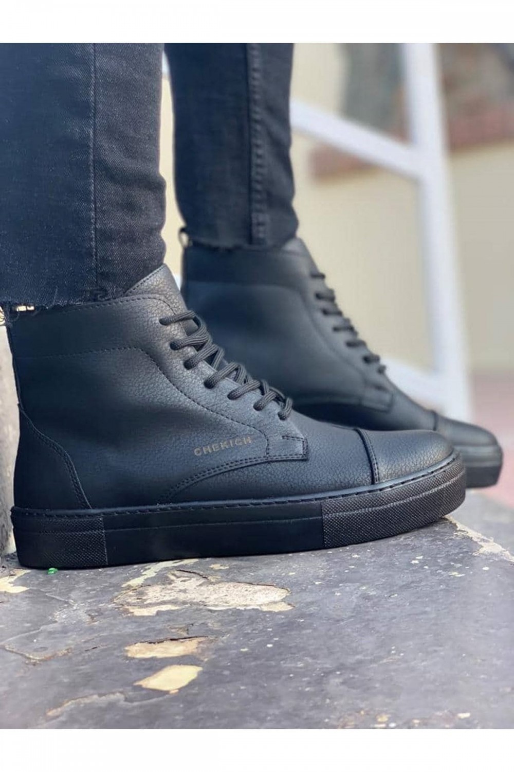 CH029 Vulcanized Erkek Spor Günlük Bağcıklı Cilt Bot CST - Siyah – Chekich Erkek Ayakkabı