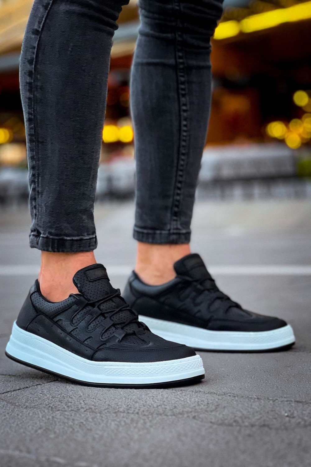 CH040 C - Rey Erkek Günlük Bağcıklı Cilt Spor Sneaker Ayakkabı CBT - Siyah – Chekich Erkek Ayakkabı