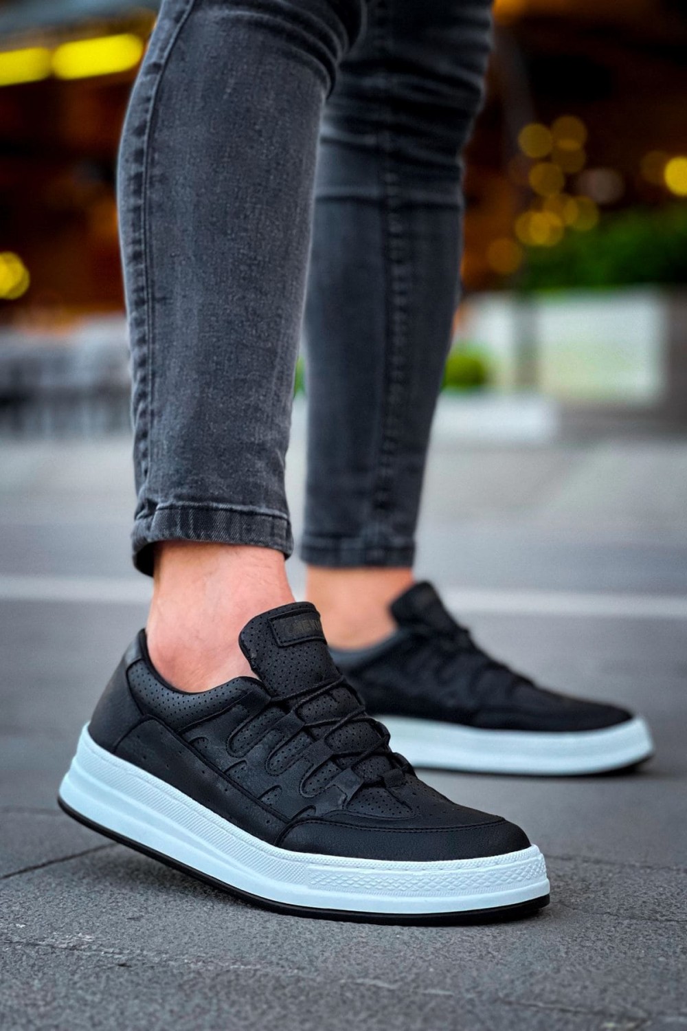 CH040 C - Rey Erkek Günlük Bağcıklı Cilt Spor Sneaker Ayakkabı CBT - Siyah – Chekich Erkek Ayakkabı