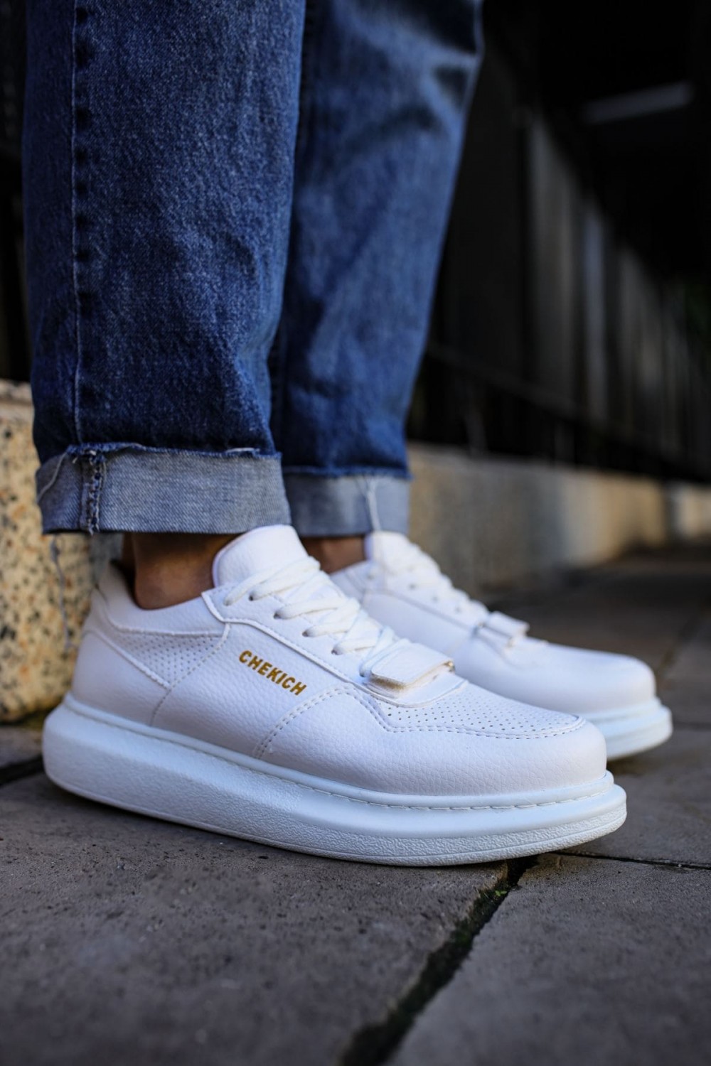 CH073 Flatline Erkek Günlük Bağcıklı Cilt Spor Sneaker Ayakkabı CBT - Beyaz – Chekich Erkek Ayakkabı