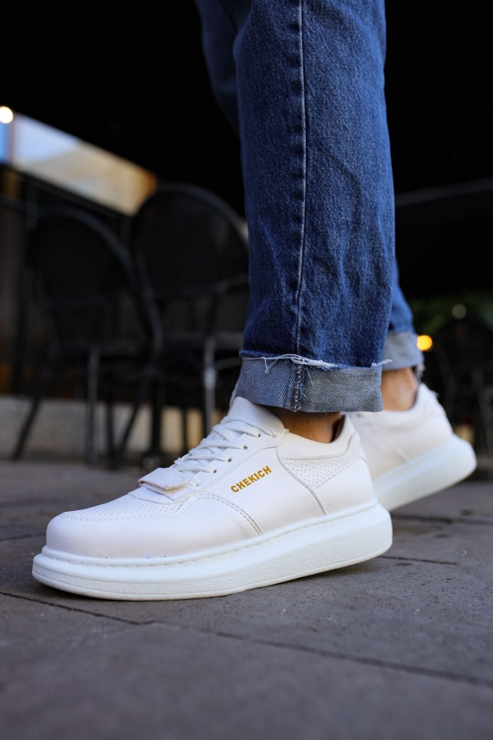 CH073 Flatline Erkek Günlük Bağcıklı Cilt Spor Sneaker Ayakkabı CBT - Beyaz – Chekich Erkek Ayakkabı