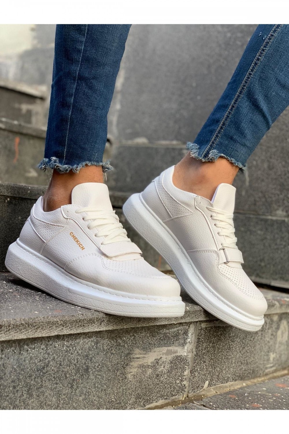 CH073 Flatline Erkek Günlük Bağcıklı Cilt Spor Sneaker Ayakkabı CBT - Beyaz – Chekich Erkek Ayakkabı