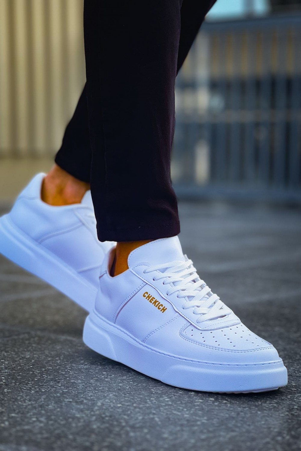 CH087 Kenton Erkek Günlük Bağcıklı Cilt Spor Sneaker Ayakkabı CBT - Beyaz – Chekich Erkek Ayakkabı