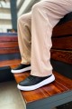 CH087 Kenton Erkek Günlük Bağcıklı Cilt Spor Sneaker Ayakkabı CBT - Siyah