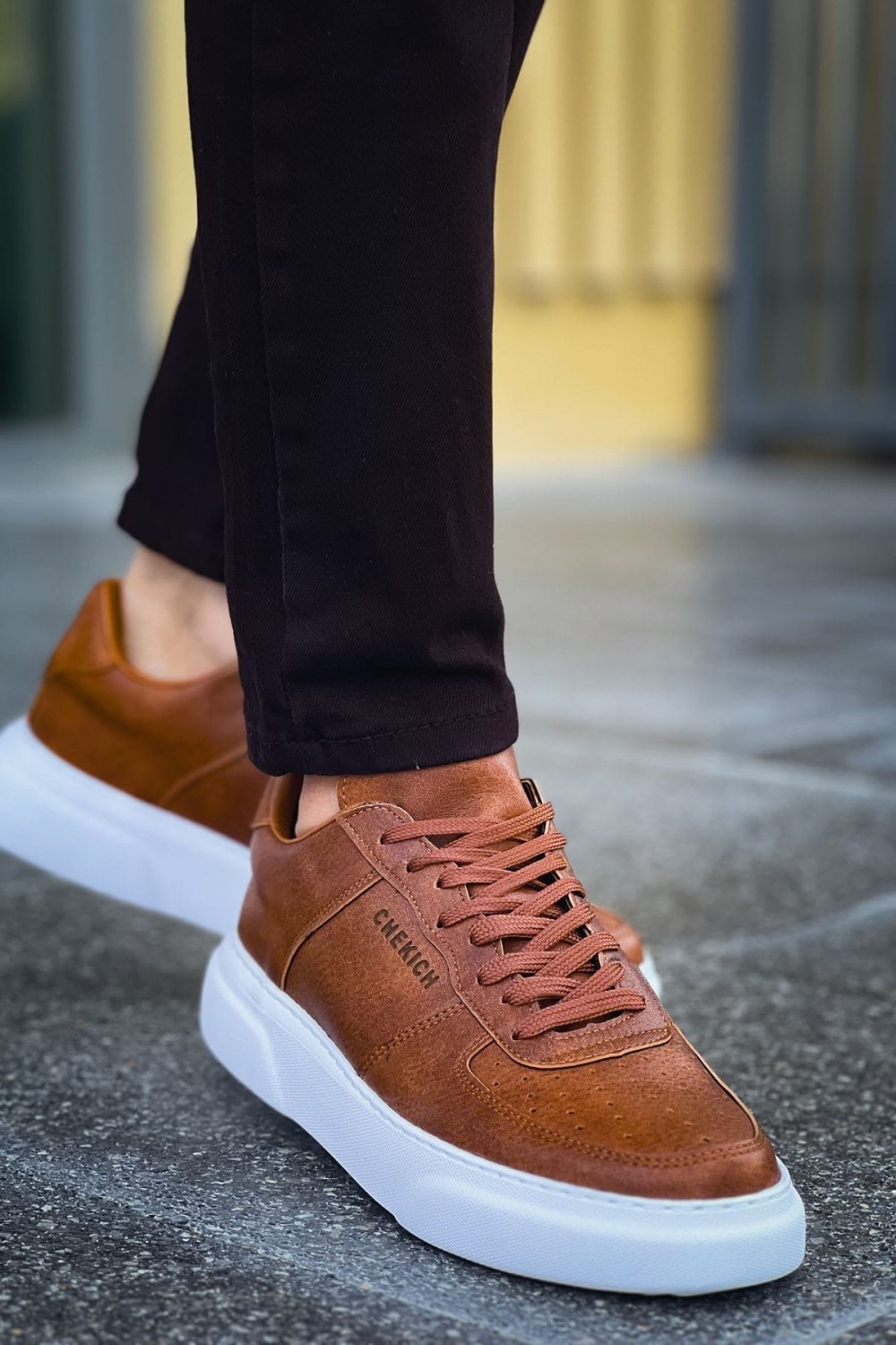 CH087 Kenton Erkek Günlük Bağcıklı Cilt Spor Sneaker Ayakkabı CBT - Taba – Chekich Erkek Ayakkabı