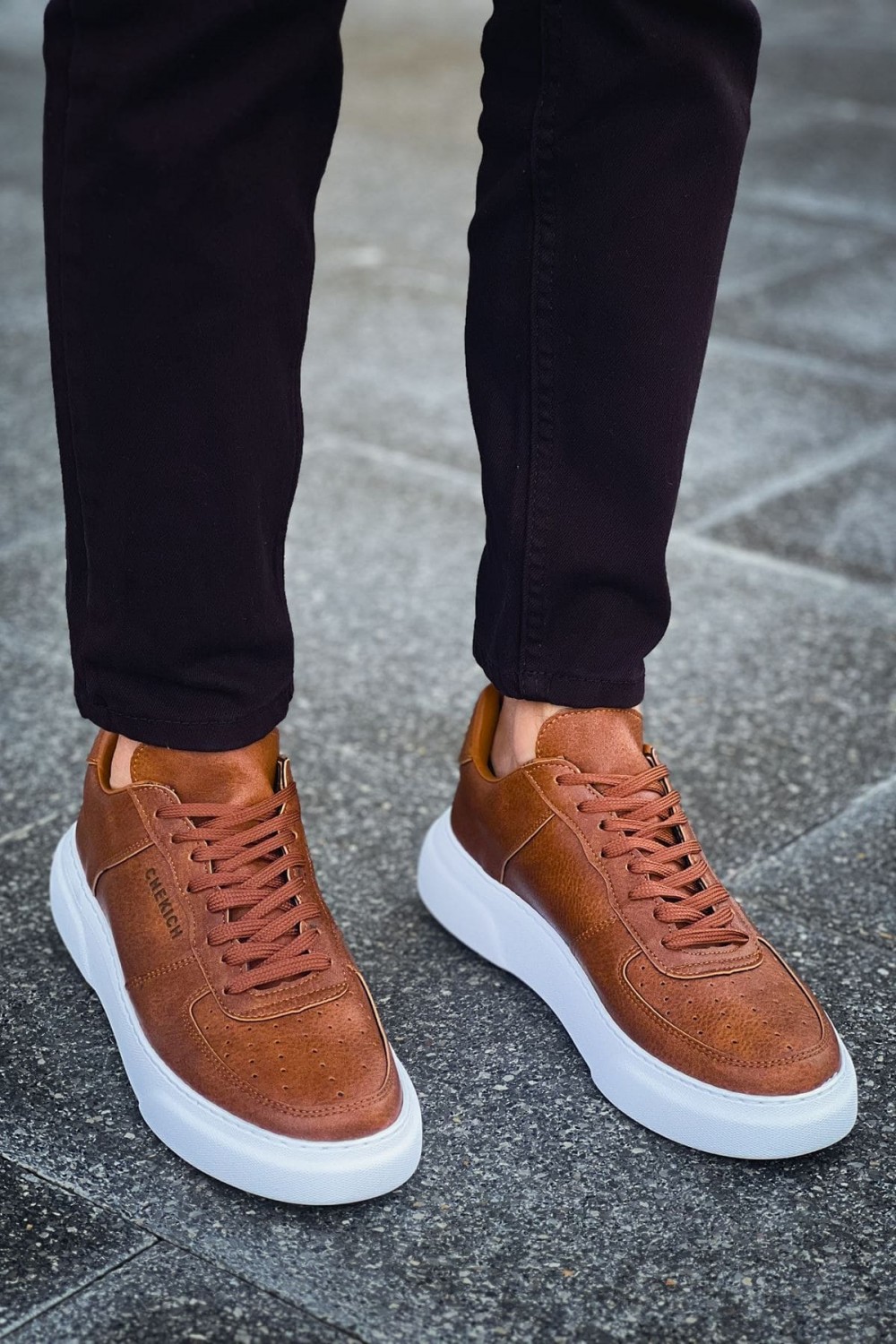 CH087 Kenton Erkek Günlük Bağcıklı Cilt Spor Sneaker Ayakkabı CBT - Taba – Chekich Erkek Ayakkabı