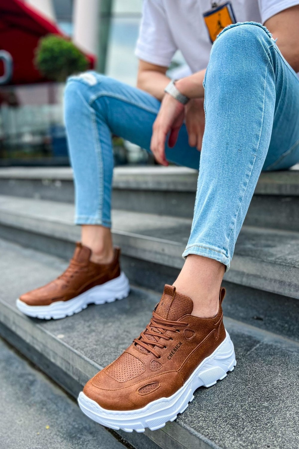 CH089 Low Top Lace Up Erkek Günlük Bağcıklı Cilt Spor Sneaker Ayakkabı CBT - Taba – Chekich Erkek Ayakkabı