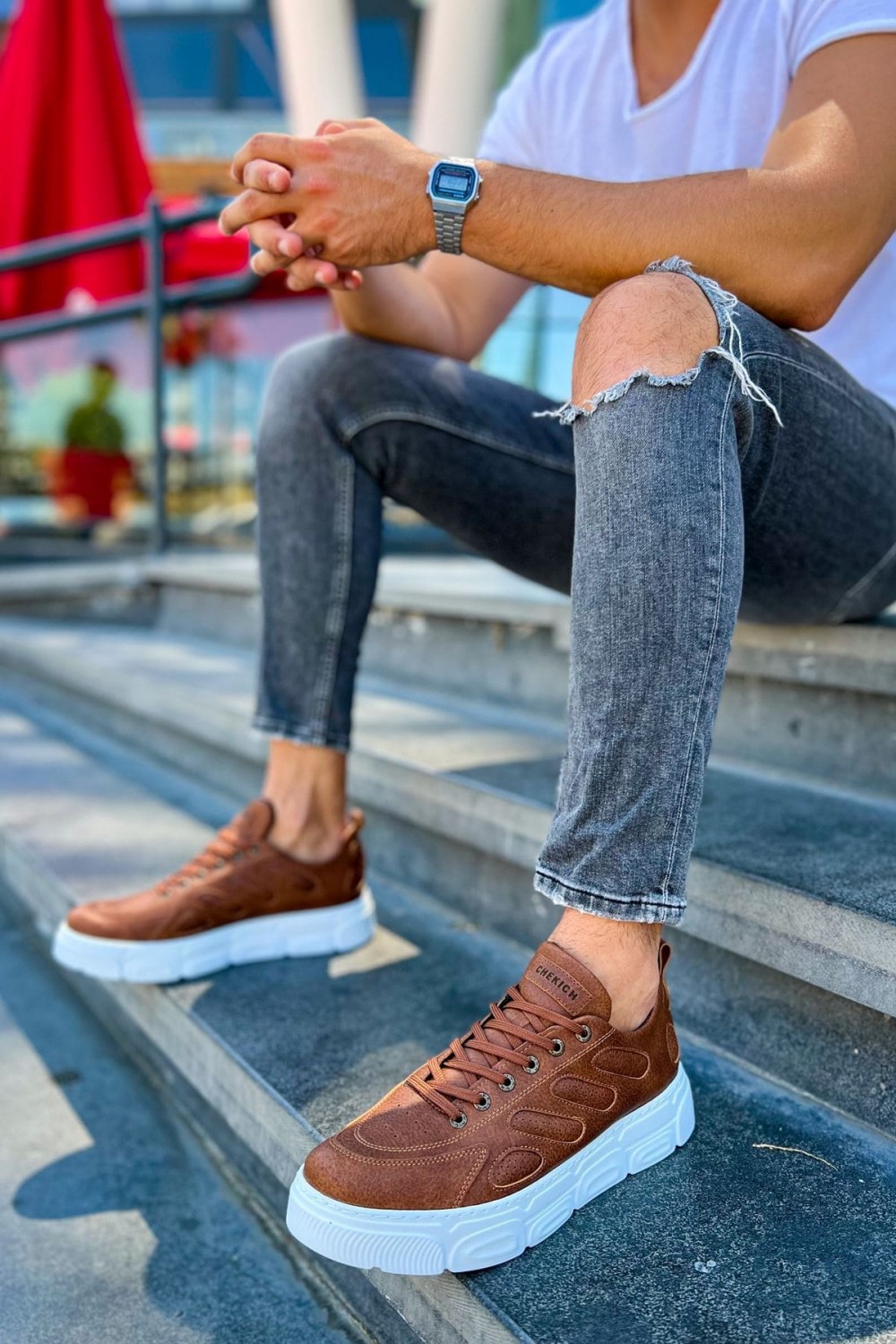 CH105 Cronus Erkek Günlük Bağcıklı Cilt Spor Sneaker Ayakkabı CBT - Taba – Chekich Erkek Ayakkabı