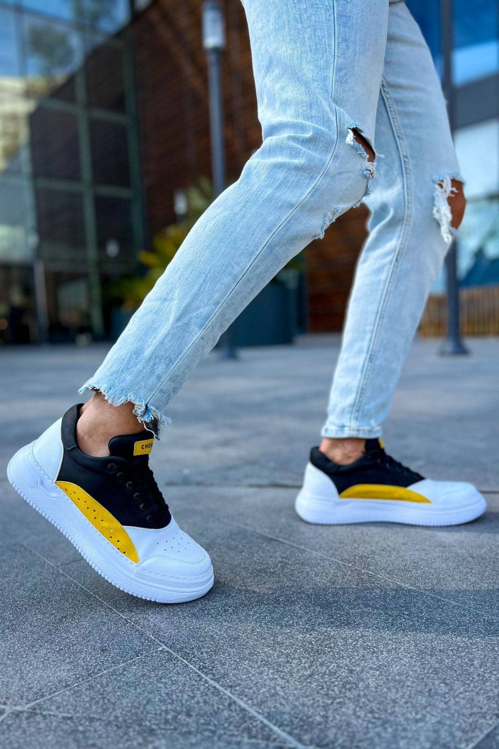 CH115 Literide Erkek Günlük Bağcıklı Cilt Spor Sneaker Ayakkabı CBT - Beyaz/Sarı/Siyah Erkek Ayakkabı CH115 Literide Erkek Günlük Bağcıklı Cilt Spor Sneaker Ayakkabı CBT - Beyaz/Sarı/Siyah – Chekich Erkek Ayakkabı
