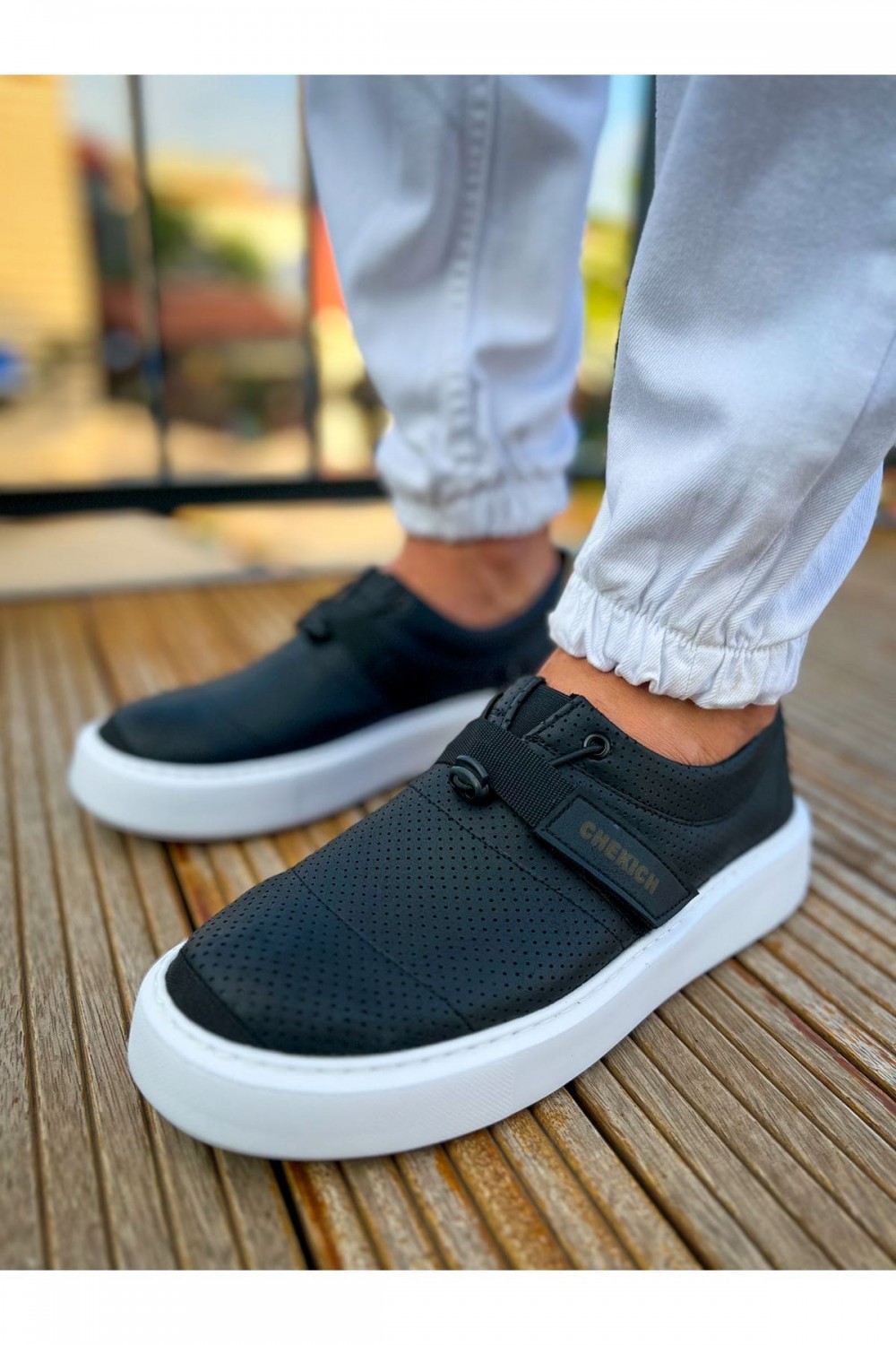 CH147 Dobeny Erkek Günlük Bağcıksız Cırtlı Cilt Spor Sneaker Ayakkabı CBT - Siyah – Chekich Erkek Ayakkabı