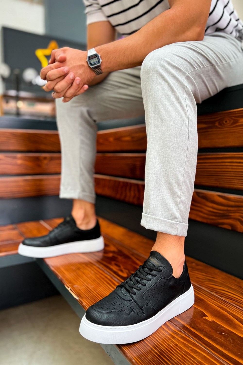 CH153 Oxford Erkek Günlük Bağcıklı Cilt Spor Sneaker Ayakkabı CBT - Siyah – Chekich Erkek Ayakkabı