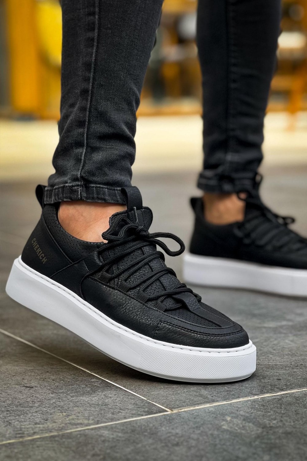 CH159 Saturn Erkek Günlük Bağcıklı Cilt Spor Sneaker Ayakkabı CBT - Siyah – Chekich Erkek Ayakkabı