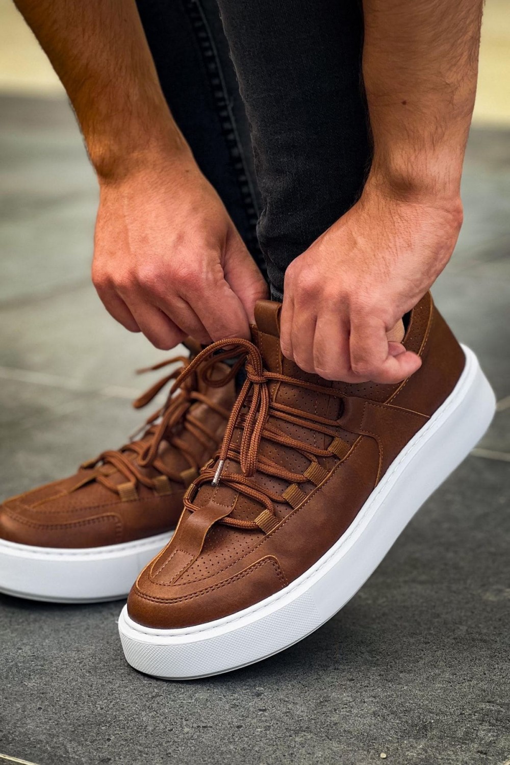 CH159 Saturn Erkek Günlük Bağcıklı Cilt Spor Sneaker Ayakkabı CBT - Taba – Chekich Erkek Ayakkabı