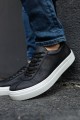 CH163 Optimum Erkek Günlük Bağcıklı Cilt Spor Sneaker Ayakkabı CBT - Siyah