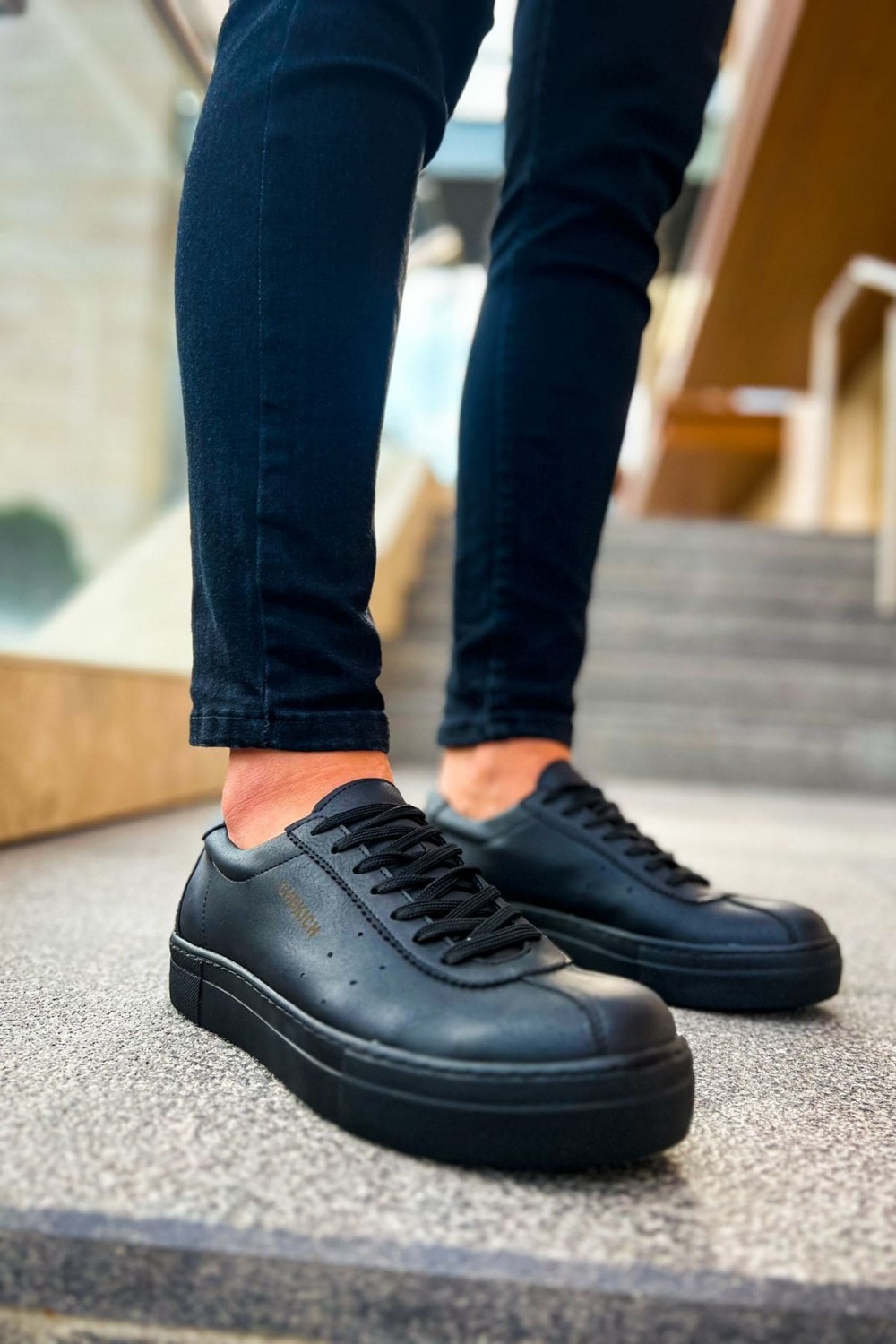 CH163 Optimum Erkek Günlük Bağcıklı Cilt Spor Sneaker Ayakkabı CST - Siyah – Chekich Erkek Ayakkabı