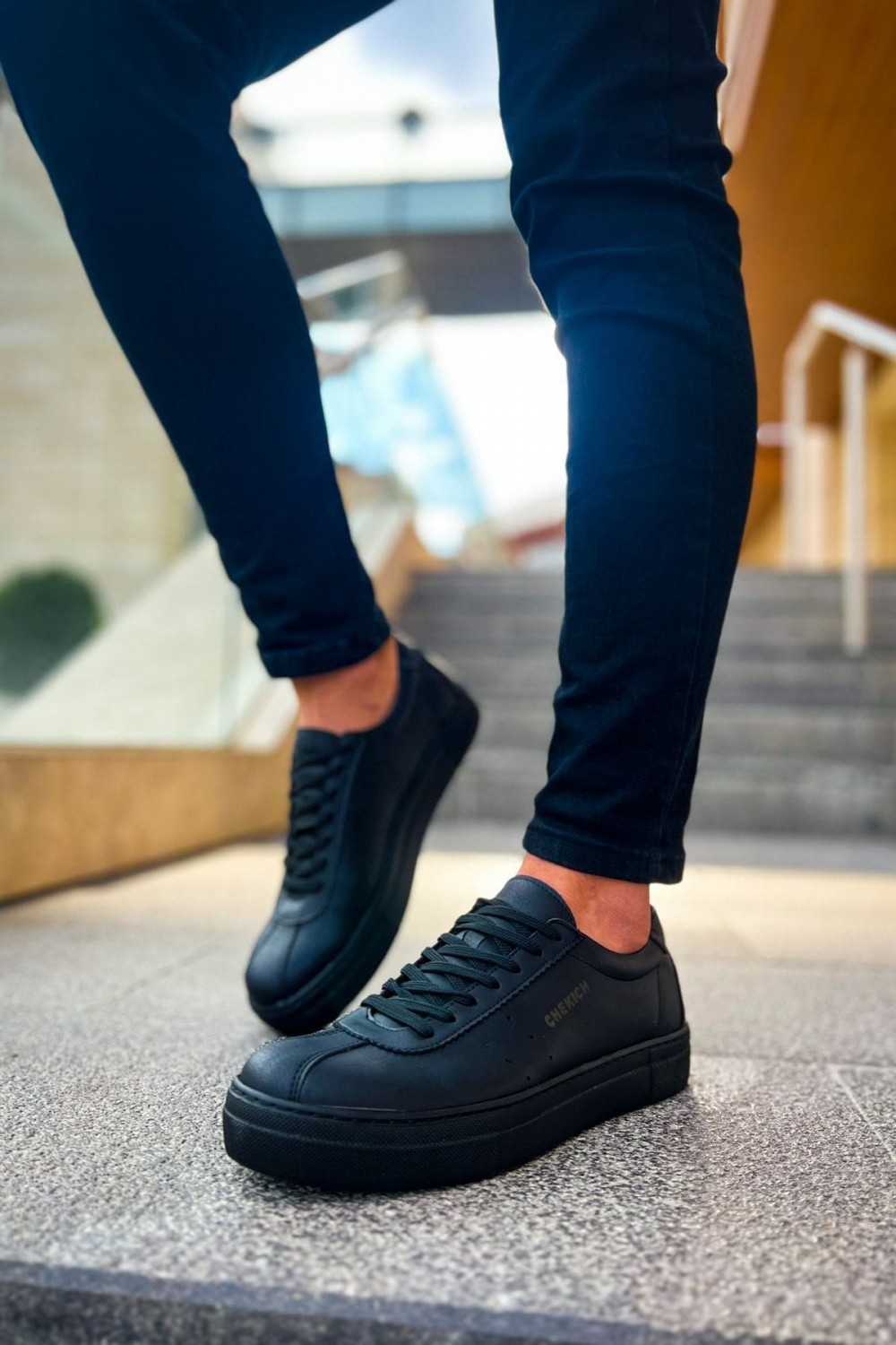 CH163 Optimum Erkek Günlük Bağcıklı Cilt Spor Sneaker Ayakkabı CST - Siyah – Chekich Erkek Ayakkabı