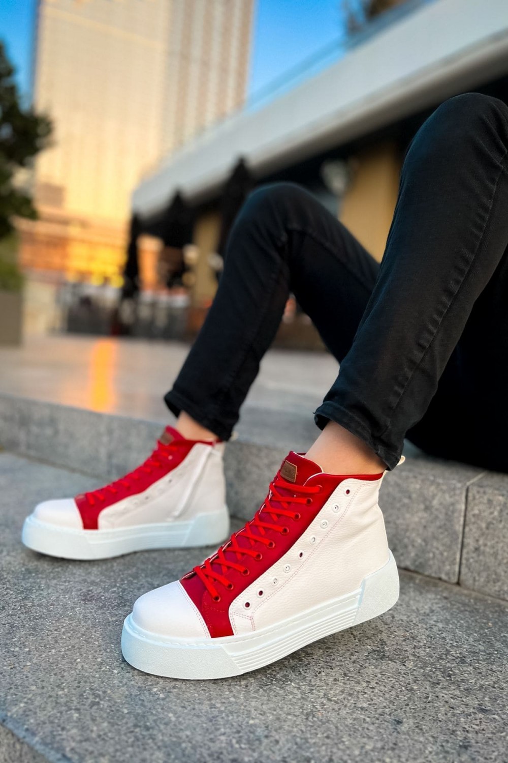 CH167 Blazer Erkek Spor Günlük Bağcıklı ve Fermuarlı Cilt Bot CBT - Beyaz/Kırmızı Erkek Ayakkabı CH167 Blazer Erkek Spor Günlük Bağcıklı ve Fermuarlı Cilt Bot CBT - Beyaz/Kırmızı – Chekich Erkek Ayakkabı