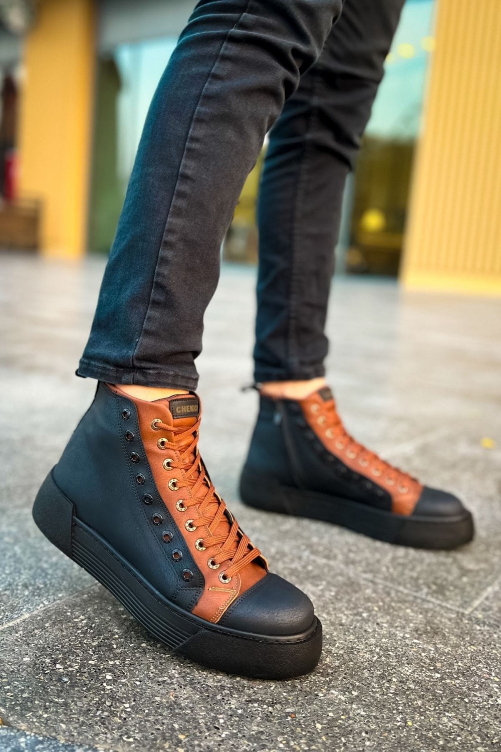 CH167 Blazer Erkek Spor Günlük Bağcıklı ve Fermuarlı Cilt Bot CST - Siyah/Taba – Chekich Erkek Ayakkabı