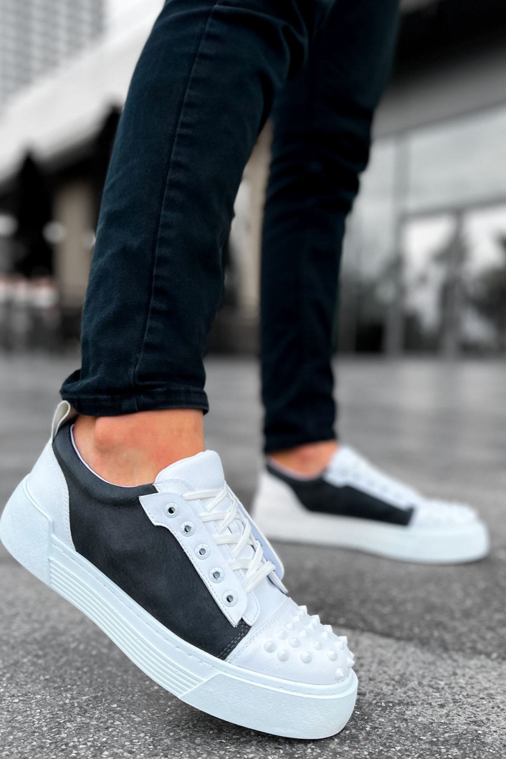 CH169 Thorn Erkek Günlük Bağcıklı Cilt Spor Sneaker Ayakkabı CBT - Beyaz/Antrasit – Chekich Erkek Ayakkabı