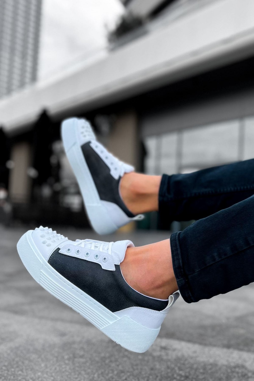 CH169 Thorn Erkek Günlük Bağcıklı Cilt Spor Sneaker Ayakkabı CBT - Beyaz/Antrasit – Chekich Erkek Ayakkabı