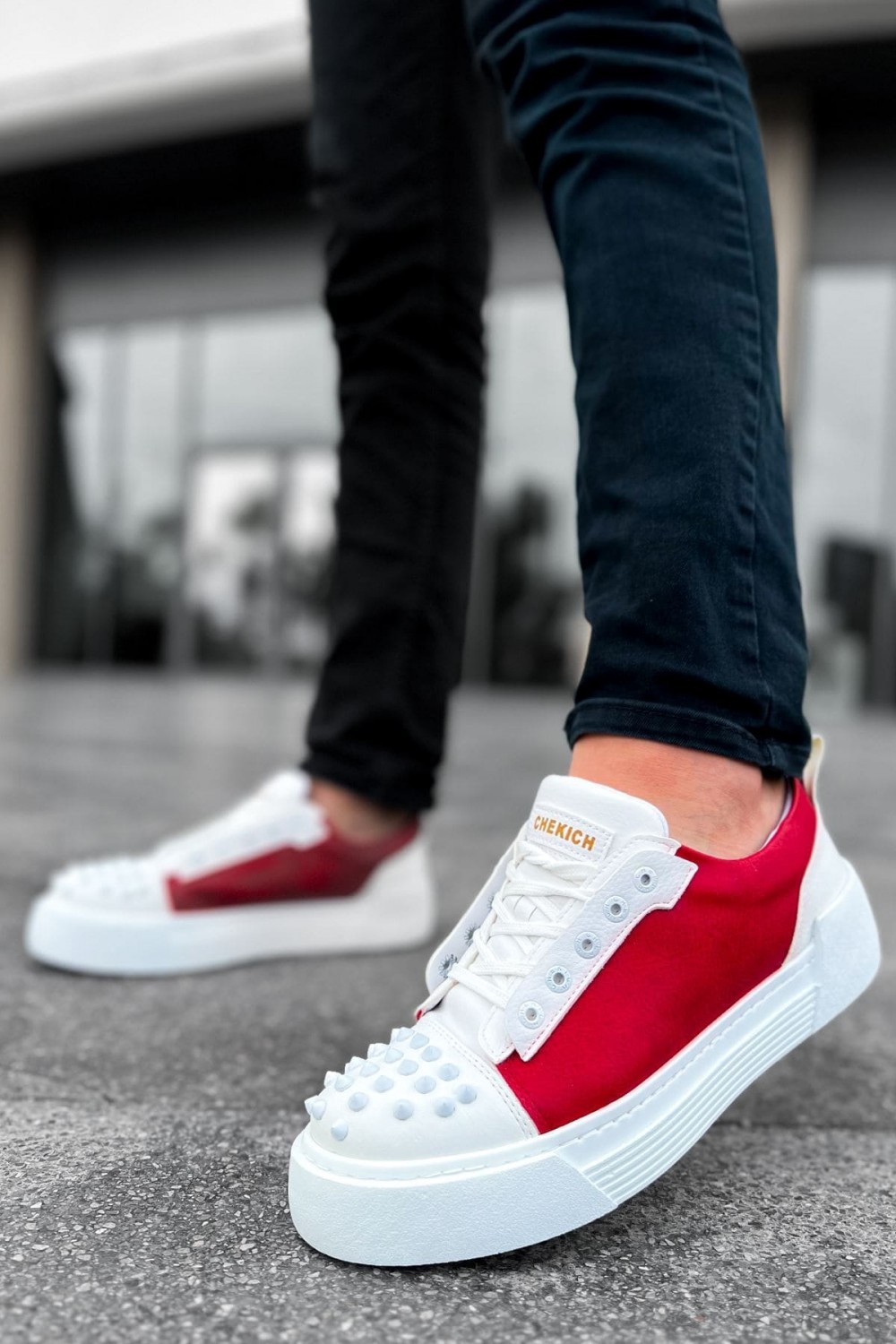 CH169 Thorn Erkek Günlük Bağcıklı Cilt Spor Sneaker Ayakkabı CBT - Beyaz/Kırmızı – Chekich Erkek Ayakkabı