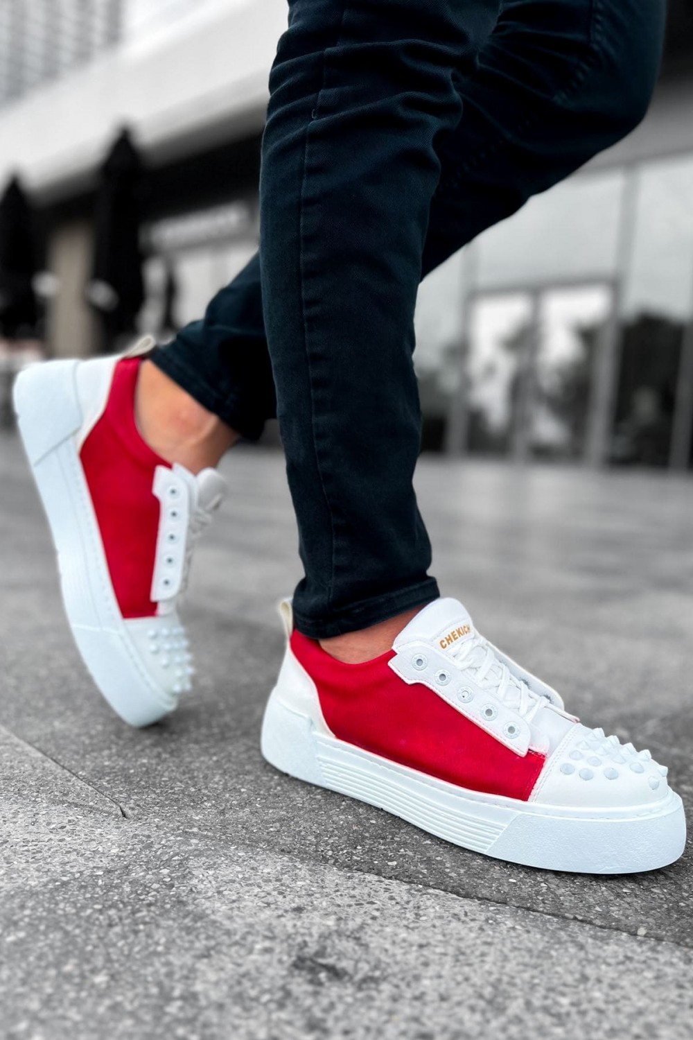 CH169 Thorn Erkek Günlük Bağcıklı Cilt Spor Sneaker Ayakkabı CBT - Beyaz/Kırmızı – Chekich Erkek Ayakkabı