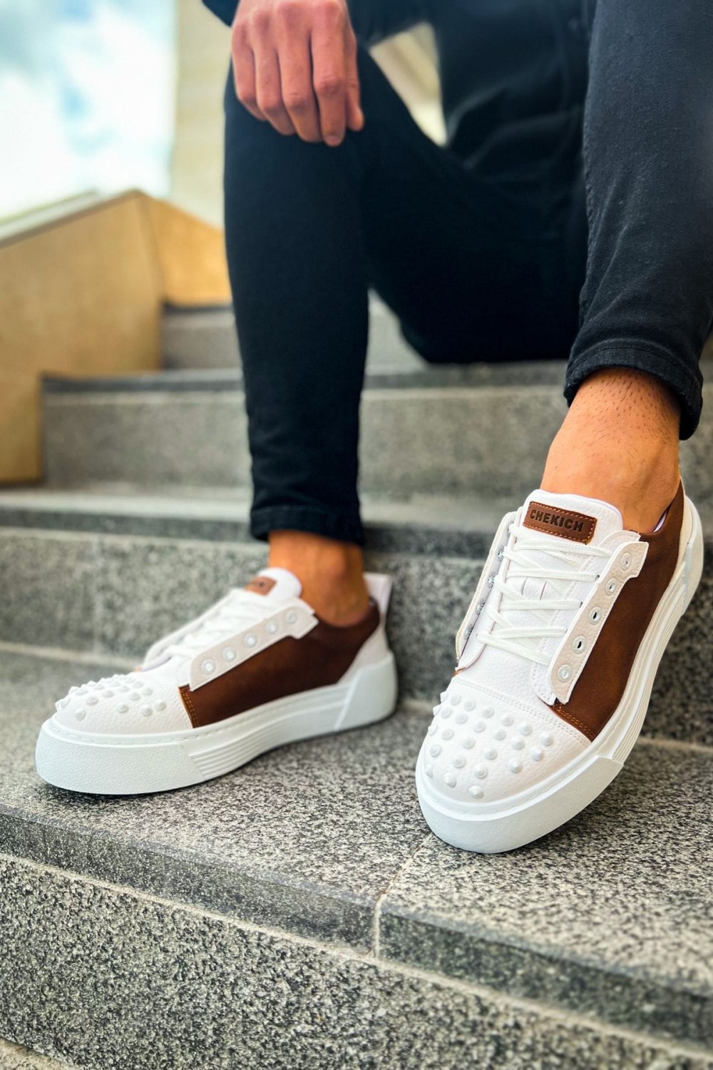 CH169 Thorn Erkek Günlük Bağcıklı Cilt Spor Sneaker Ayakkabı CBT - Beyaz/Taba Erkek Ayakkabı CH169 Thorn Erkek Günlük Bağcıklı Cilt Spor Sneaker Ayakkabı CBT - Beyaz/Taba – Chekich Erkek Ayakkabı