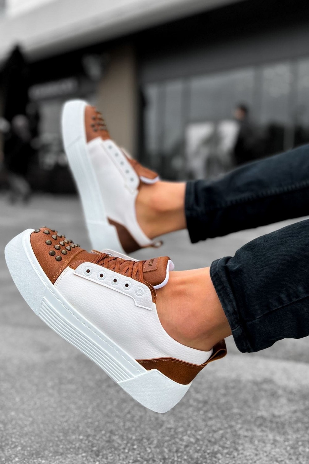 CH169 Thorn Erkek Günlük Bağcıklı Cilt Spor Sneaker Ayakkabı CBT - Taba/Beyaz – Chekich Erkek Ayakkabı