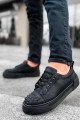 CH169 Thorn Erkek Günlük Bağcıklı Cilt Spor Sneaker Ayakkabı CST - Siyah