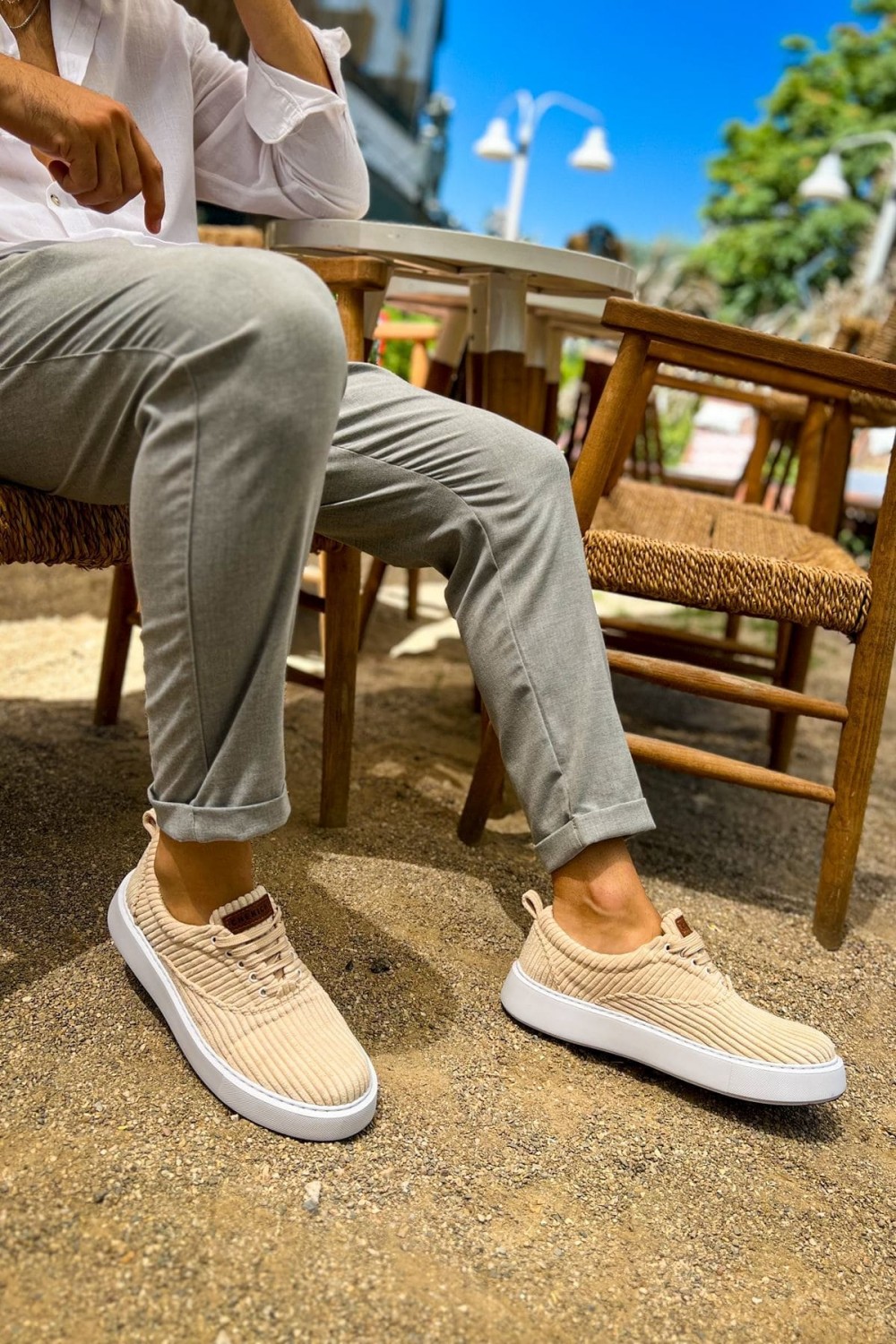 CH173 Velluto Erkek Günlük Bağcıklı Kadife Kumaş Spor Sneaker Ayakkabı KKBT - Bej – Chekich Erkek Ayakkabı