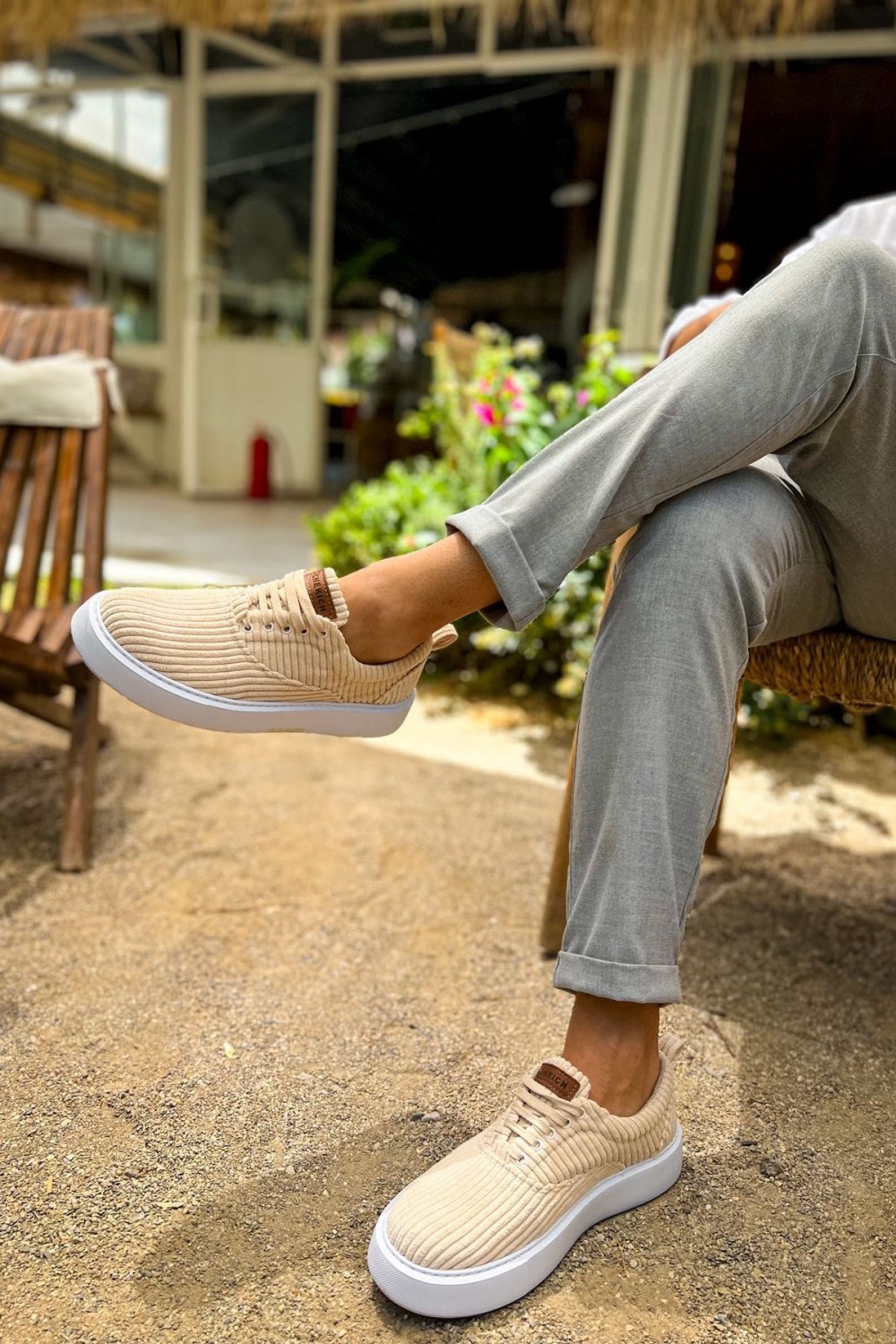 CH173 Velluto Erkek Günlük Bağcıklı Kadife Kumaş Spor Sneaker Ayakkabı KKBT - Bej – Chekich Erkek Ayakkabı