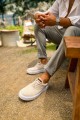 CH173 Velluto Erkek Günlük Bağcıklı Kadife Kumaş Spor Sneaker Ayakkabı KKBT - Beyaz