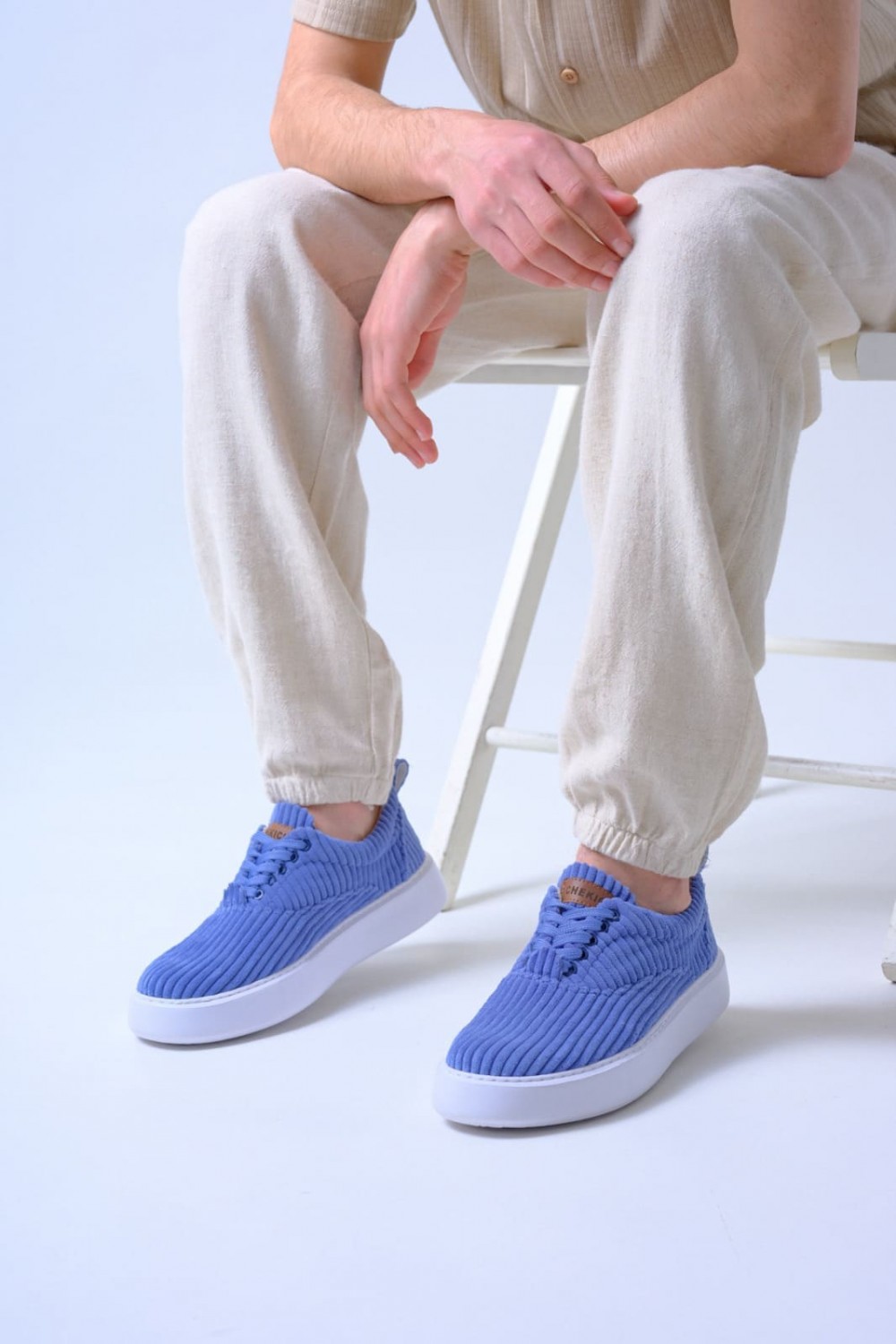 CH173 Velluto Erkek Günlük Bağcıklı Kadife Kumaş Spor Sneaker Ayakkabı KKBT - Mavi – Chekich Erkek Ayakkabı