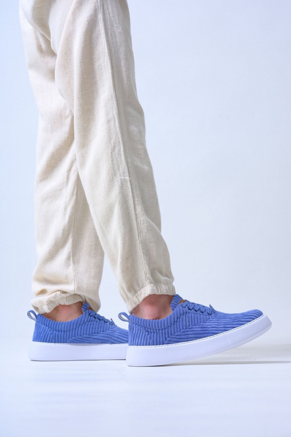 CH173 Velluto Erkek Günlük Bağcıklı Kadife Kumaş Spor Sneaker Ayakkabı KKBT - Mavi – Chekich Erkek Ayakkabı