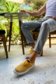 CH173 Velluto Erkek Günlük Bağcıklı Kadife Kumaş Spor Sneaker Ayakkabı KKBT - Sarı