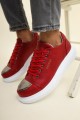 CH175 Mirror Erkek Günlük Bağcıklı Cilt Spor Sneaker Ayakkabı CBT - Kırmızı
