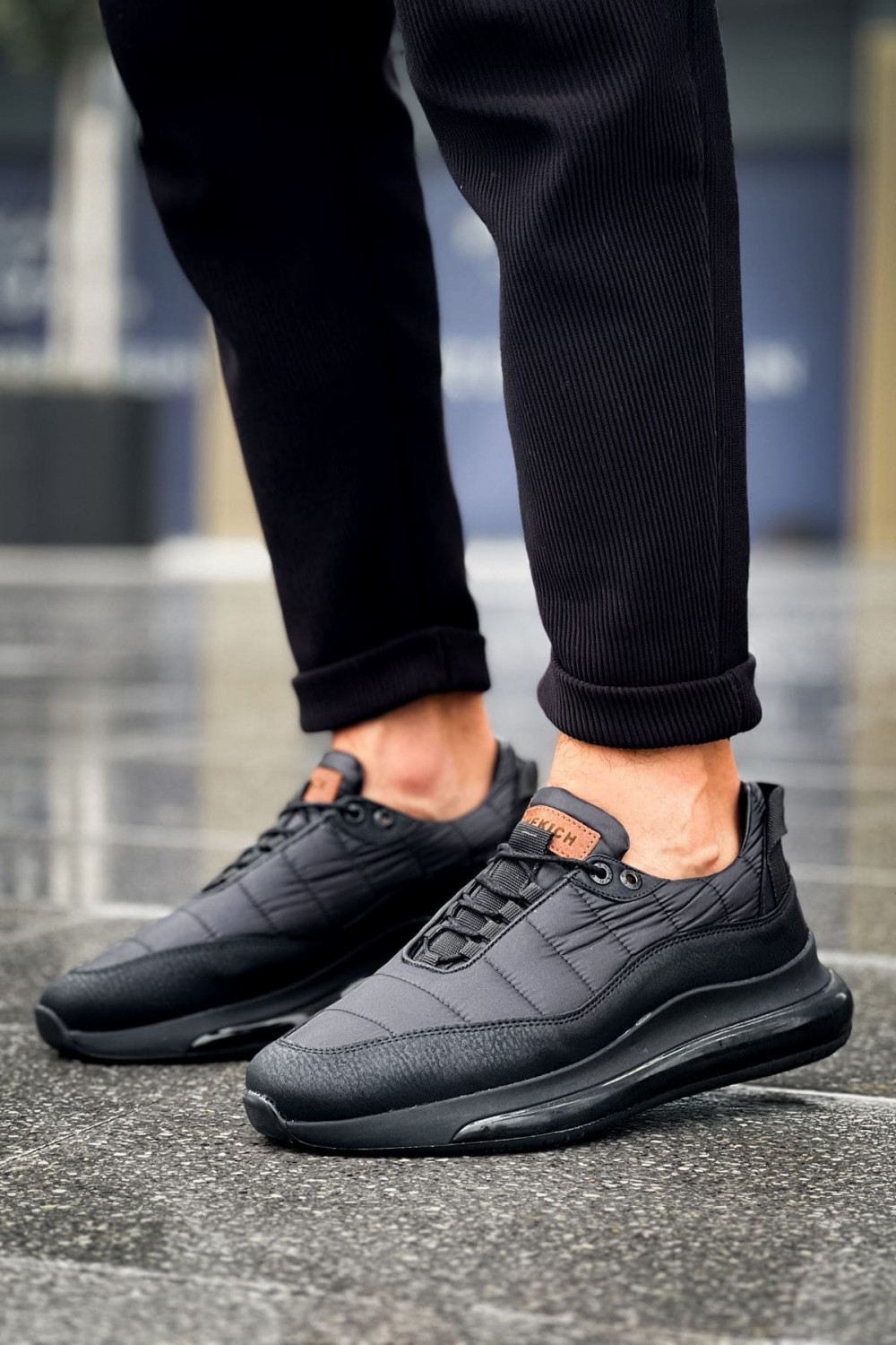 CH179 Sporty Runner Erkek Günlük Bağcıklı Cilt Paraşüt Kumaş Spor Sneaker Ayakkabı CPKST - Siyah – Chekich Erkek Ayakkabı